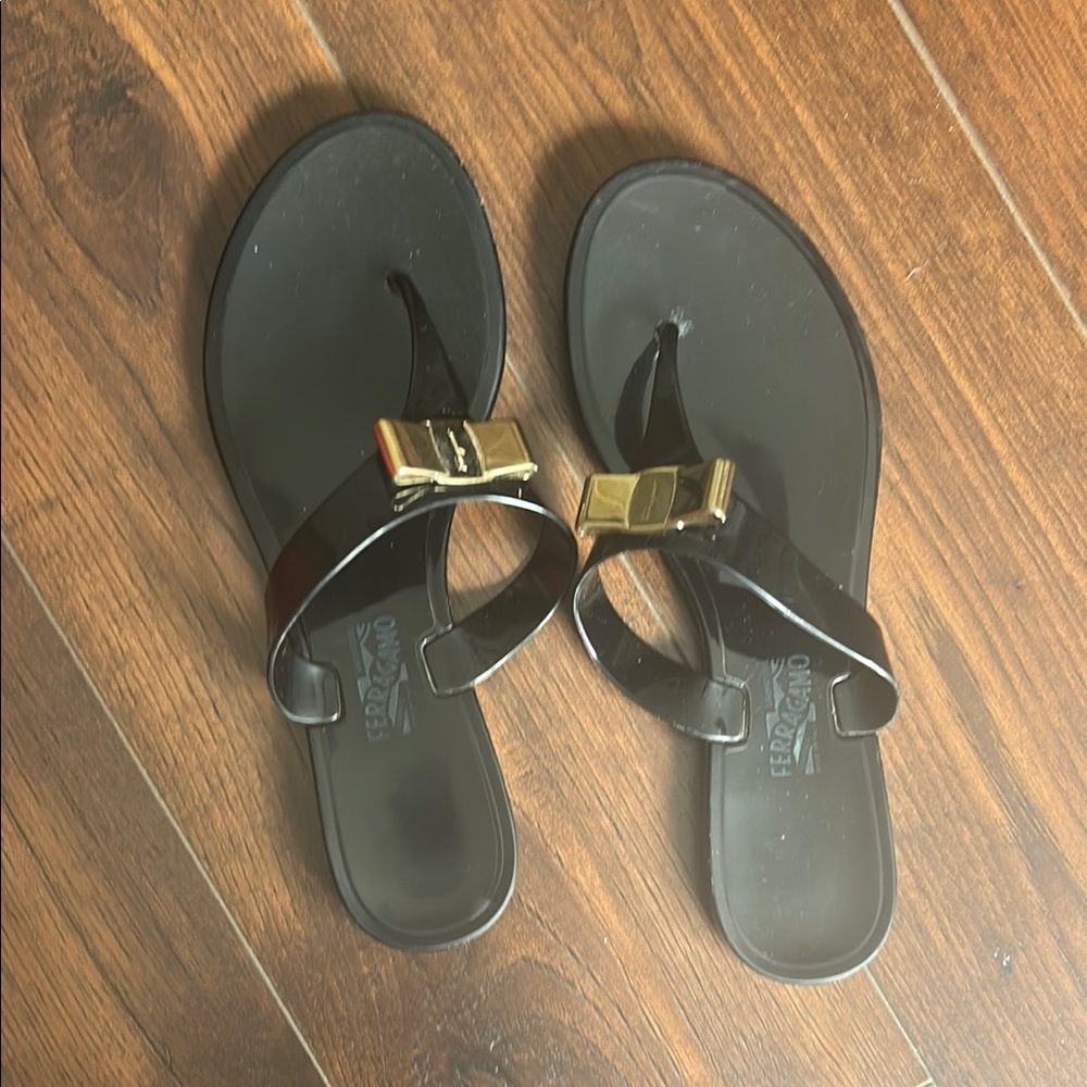 Salvatore Ferragamo Black Leather Sandals